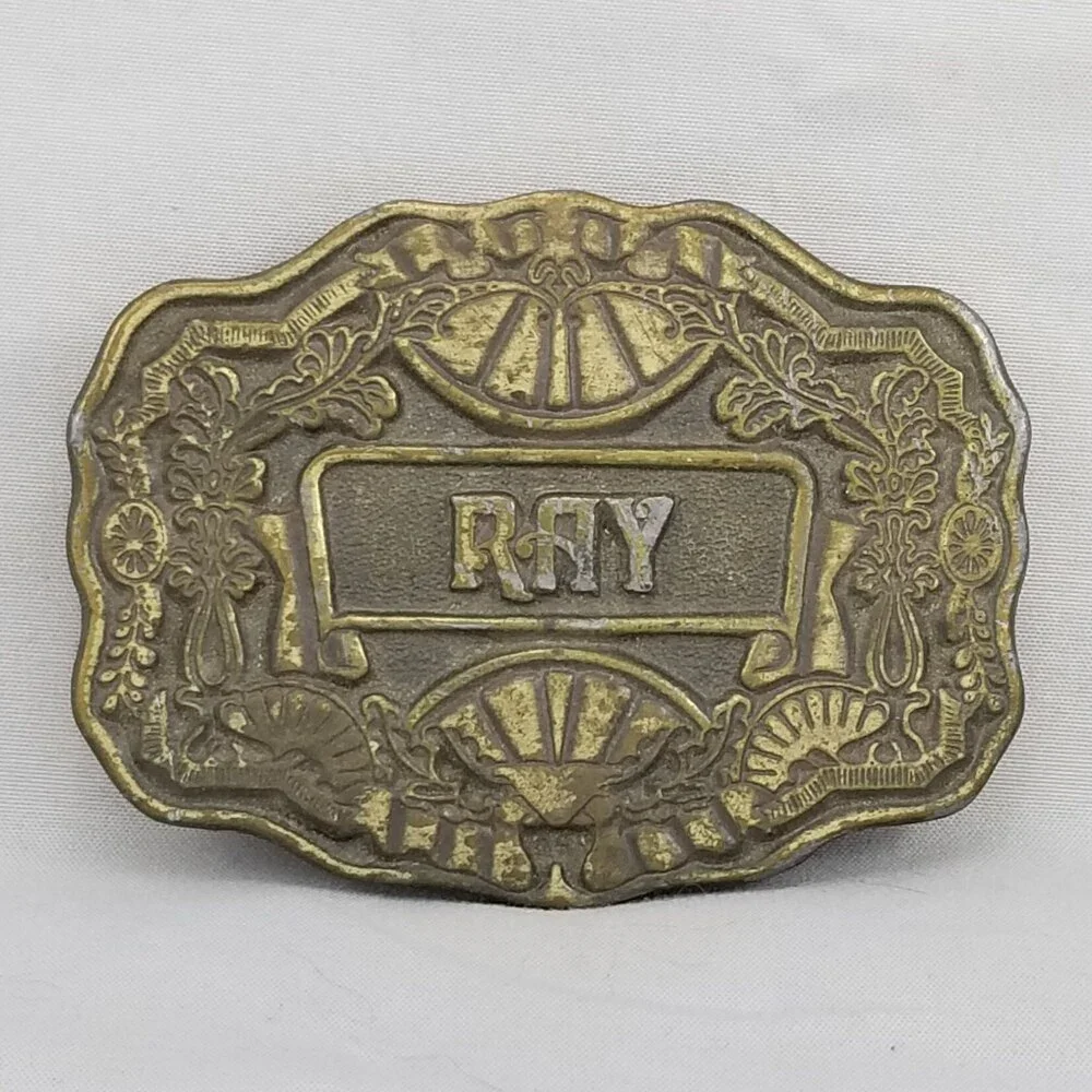 Belt Buckle Ray Name Letters‎ Engraved Etched Western Style USA Made By Oden Inc